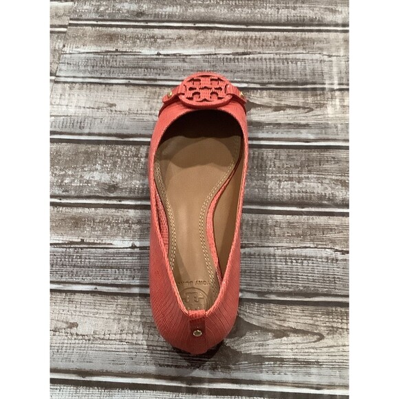TORY BURCH ORANGE MINI MILLER LIZARD PRINT LEATHER BIG REVA FLAT SZ 6.5M - Picture 4 of 7